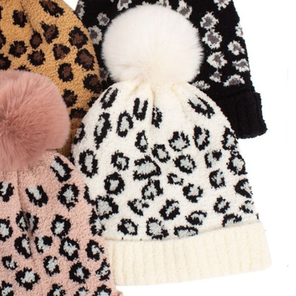 NEW Iovry Leopard Animal Pattern Faux Fur Pom Pom Fleeced Lined Soft Beanie Hat - Picture 6 of 7